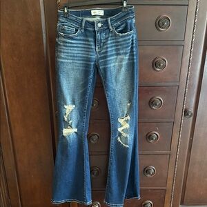 Buckle Dark Blue Distressed Flare Jeans